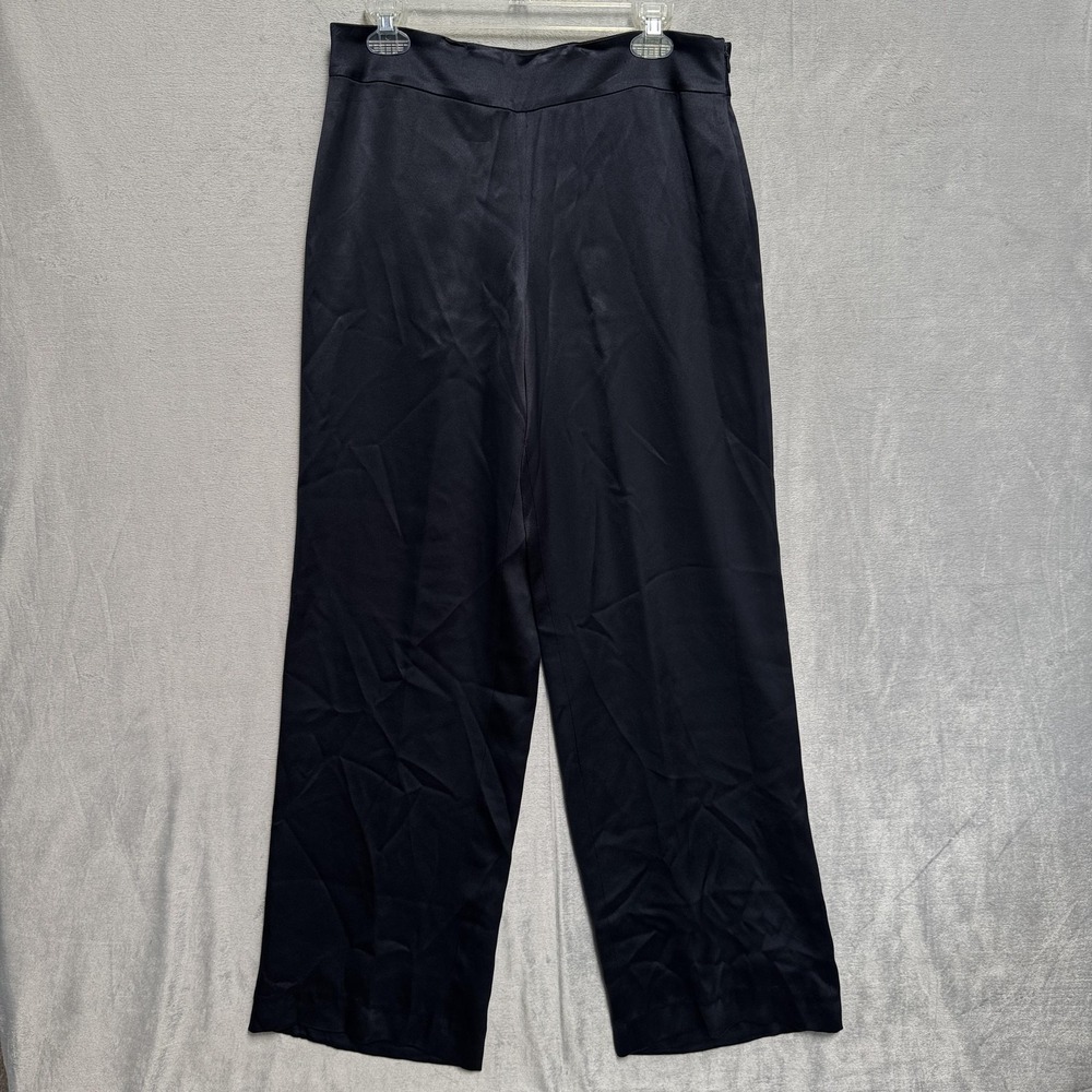 Kay Unger Dress Pants Womens 10 Black Silk Satin Wide Leg Lined Evening Formal